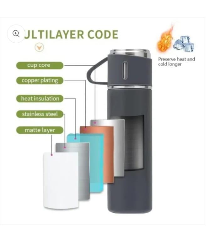 3 Cup Double-Layer Stainless Steel Vacuum Flask Set
